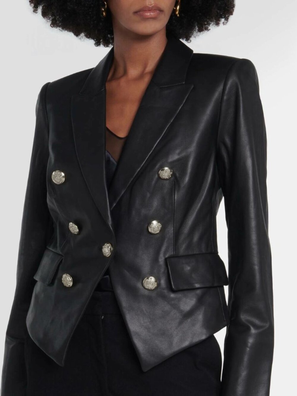 Veronica Beard Cooke Peak-Lapel Leather Jacket in Black, size 4